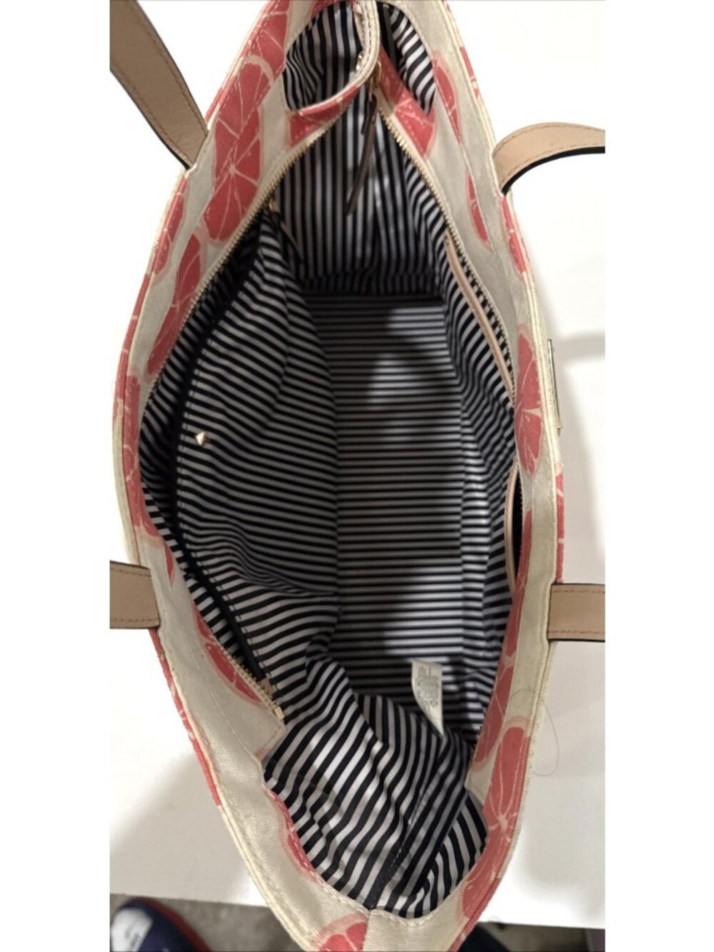 Kate Spade Flights Of Fancy Francis 'Pucker Up' Grapefruit Canvas Tote Purse Bag - Picture 7 of 11